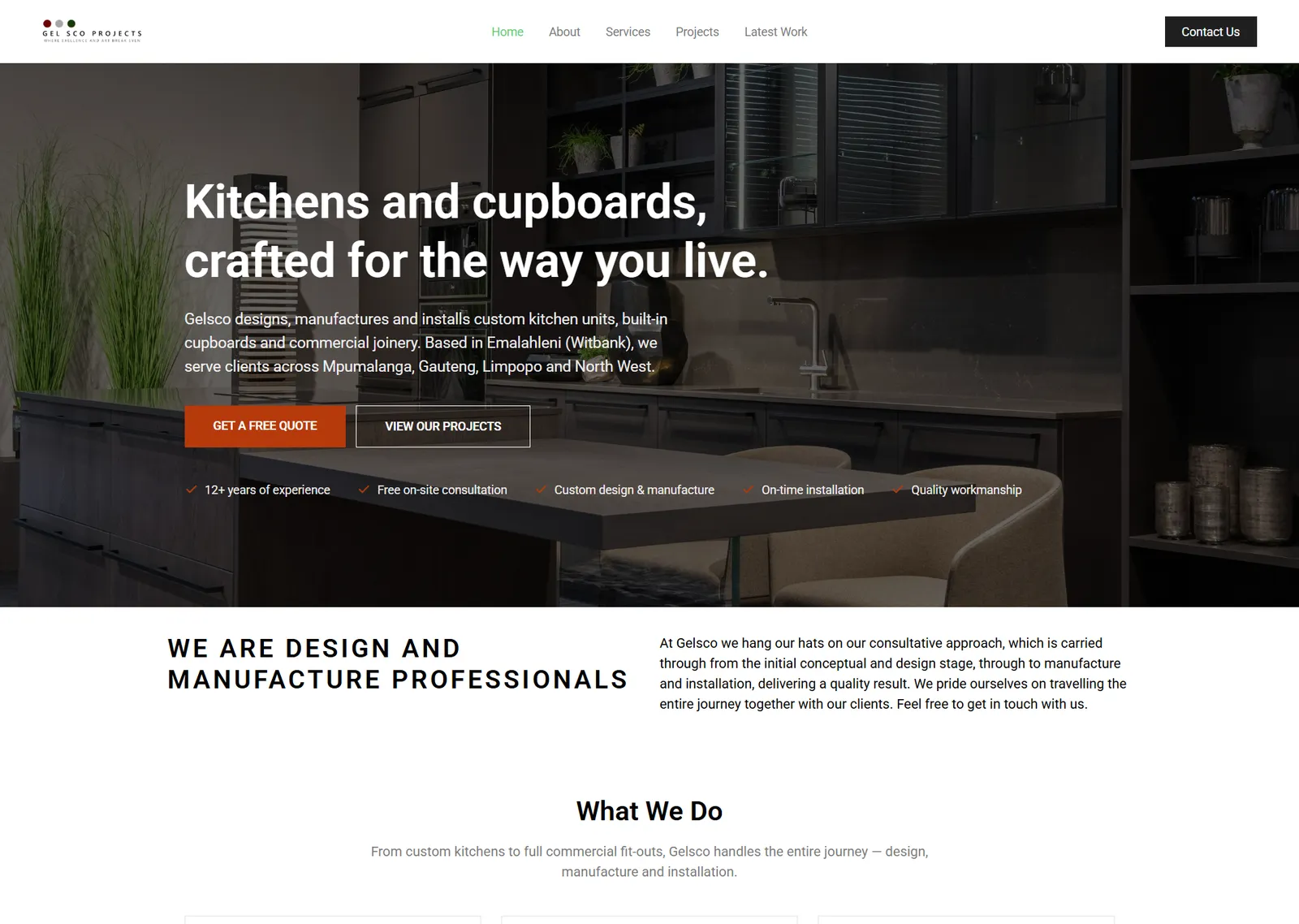 The redesigned Gelsco Projects homepage