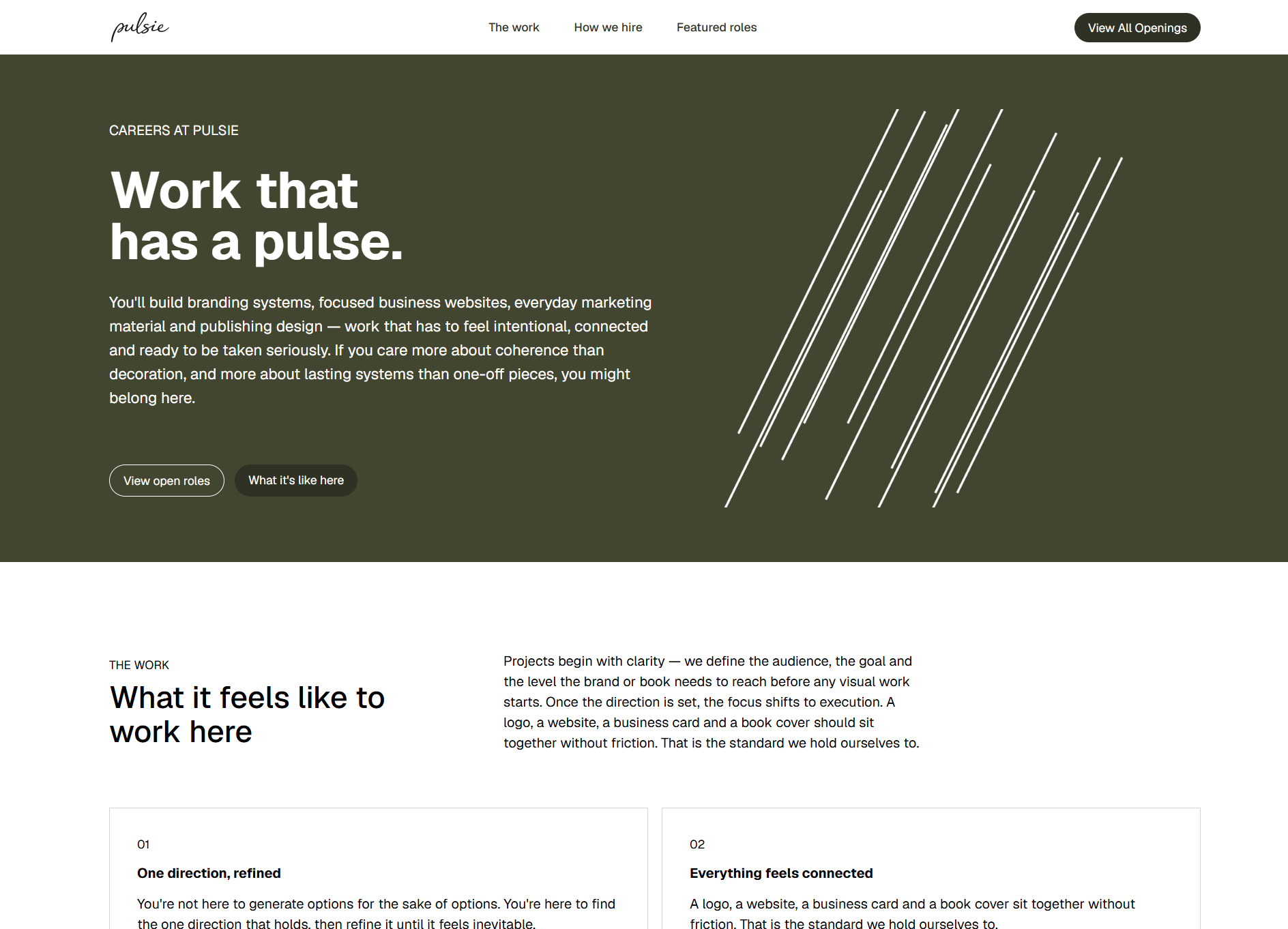 The Careers at Pulsie homepage